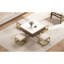 Ensemble de tables basses à plateau relevable moderne avec rangement et 4 repose-pieds blanc et noyer