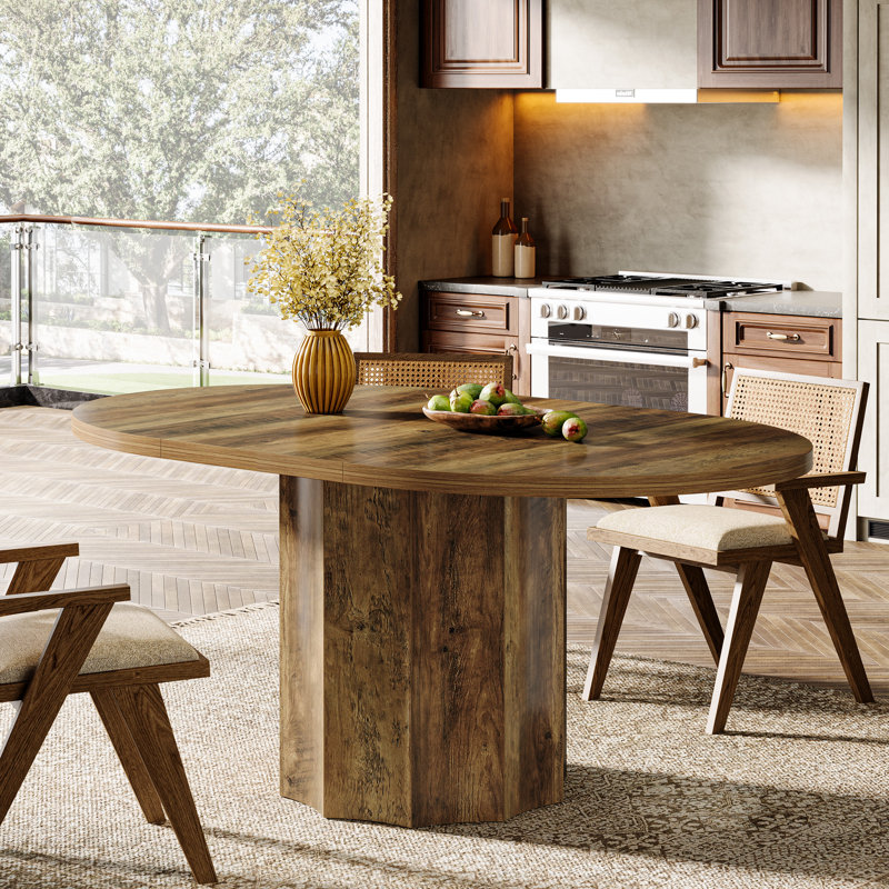 55-Inch Oval Dining Table with Wave-Shaped Base