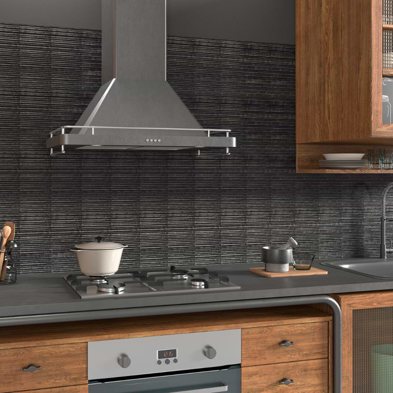 Curve Fluted 6X12 3D Glossy Ceramic Tile, Black