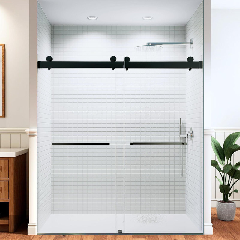 68"-72" W x 76" HDouble Sliding Frameless Soft-Close Shower Door , Matte Black