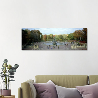 Tourists In A Park, Bethesda Fountain, Central Park, Manhattan, New York City, New York State, USA - Wrapped Canvas Panoramic Print