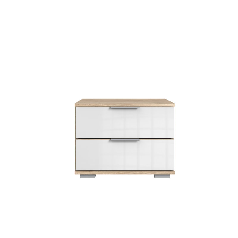 Aeryn 52cm W Manufactured Wood Bedside Table, Imitation hickory oak and white glass