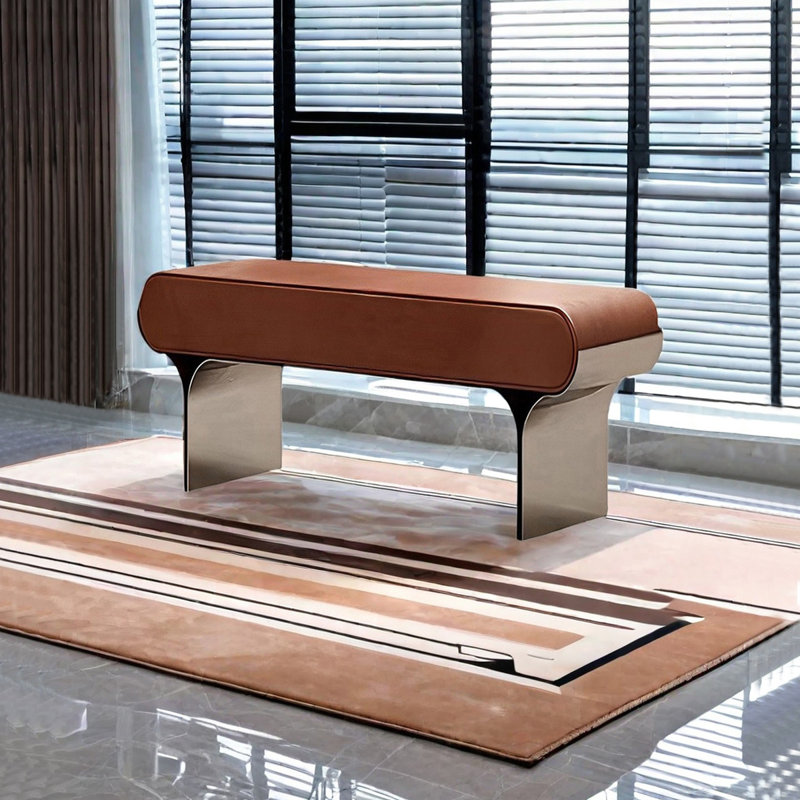 Toriona Faux Leather Upholstered Bench, Orange, 17.71" H x 39.37" W x 15.74" D
