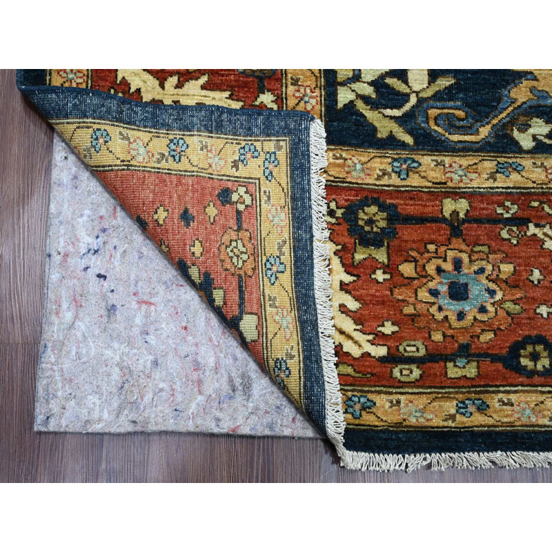 Tapis oriental bleu en laine noué à la main 9 pi 1 po x 11 pi 8 po - MOA10289852