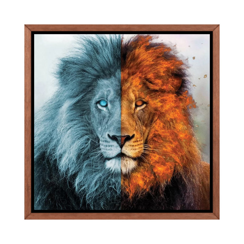 «Aslan» par Paul Haag - impression d'art graphique, Toile avec cadre en bois brun, H 26 po x l 26 po x P 1,5 po