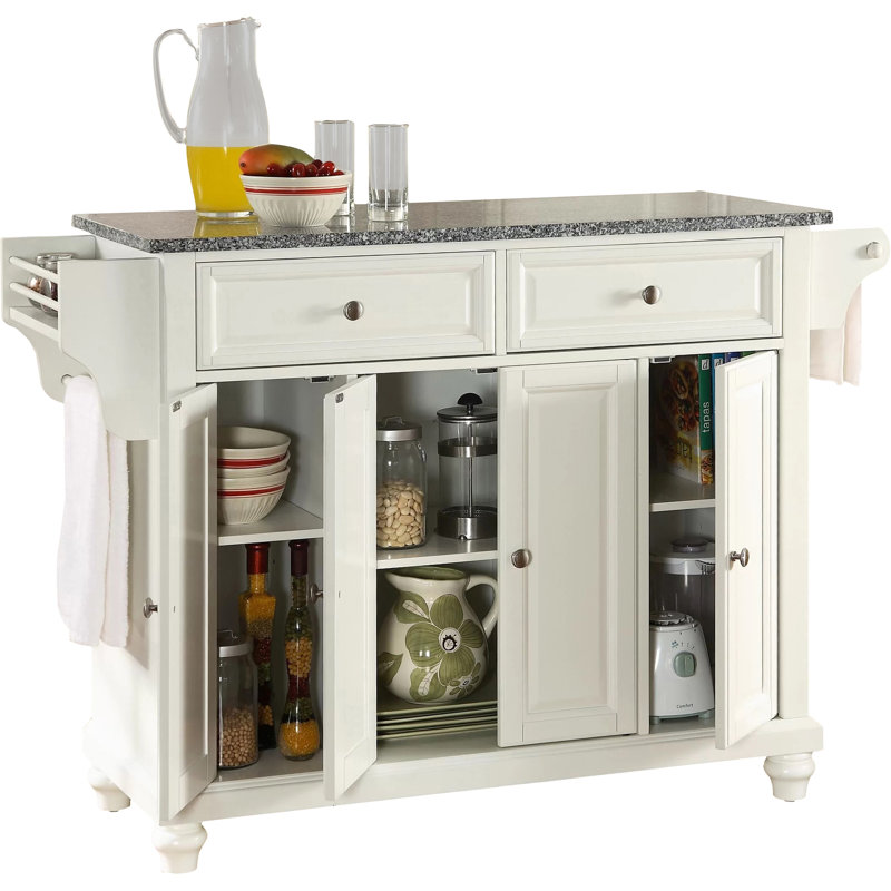 Van Granite Top Kitchen Island, White, Gray
