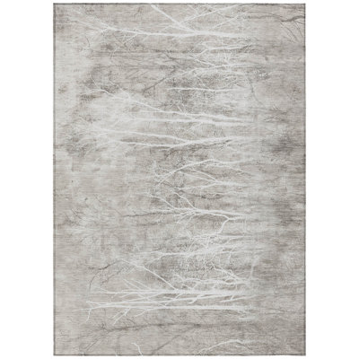 Machine Washable Indoor/Outdoor Xhevrie Silver Rug