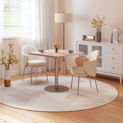 31.5-Inch Round 2-Person Dining Table, Pedestal Base, Sintered Stone Top, Warm Pink