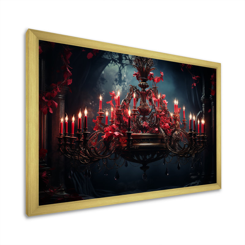 Lustre rouge gothique Grace - art mural lustre, Cadre doré à coins fermés, H 16 po x l 32 po x P 1 po