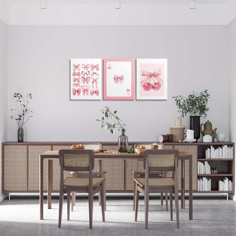 3 Piece Wrapped Canvas Print, Pink