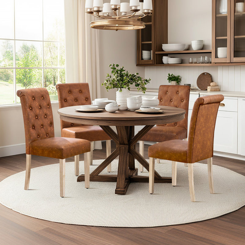  Upholstered Dining Chair, Leather-Retro Brown