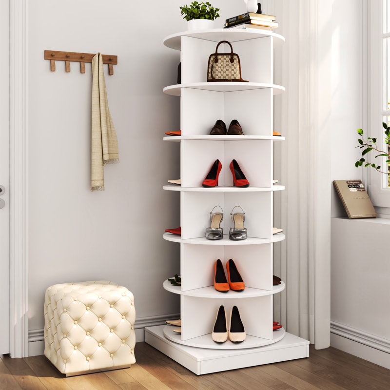 6-Layer 360 Rotating Shoe Organizer Cabinet, Save Space Up To 24 Pairs, For Family Use, Easy Assemble, White & Design Wardrobe Saves Members, Build, Elegant Look
