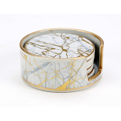 Faux Marble Coaster Set with Holder