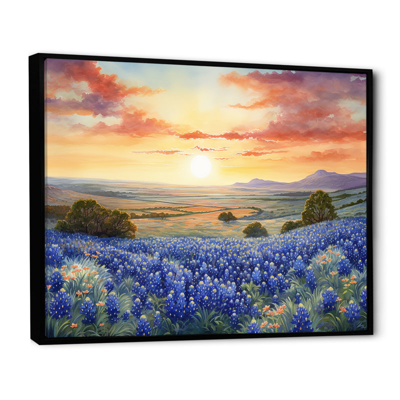 Blue Bonnets Sunset II, reproduction d'art sur toile, Noir, H 30 po x l 40 po x P 1,5 po