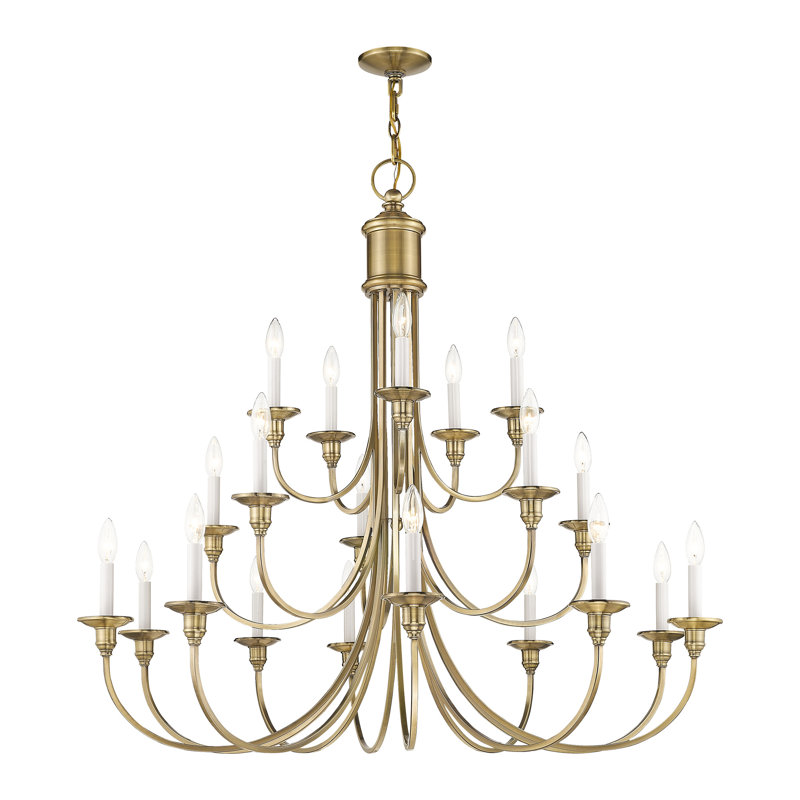 Lustre étagé de style bougie à 20 lumières Eron, Laiton antique