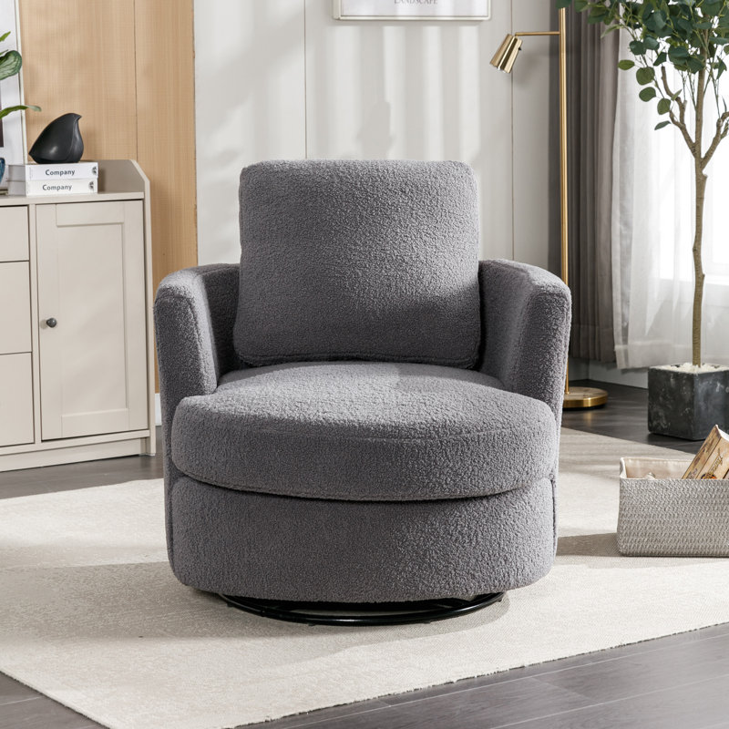 Ottelia 32.2'' Wide Slipcovered Swivel Barrel Chair, Gray Boucle