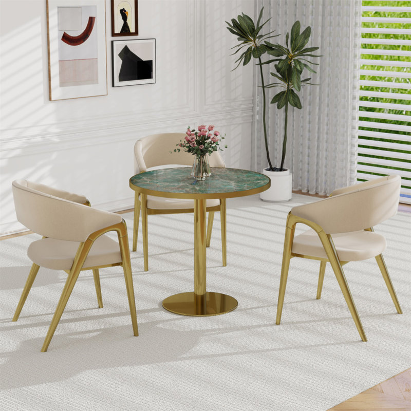 Table bistro ronde et moderne 31,5 pouces avec plateau tulipe et plateau en faux marbre, facile à assembler, structure en métal robuste