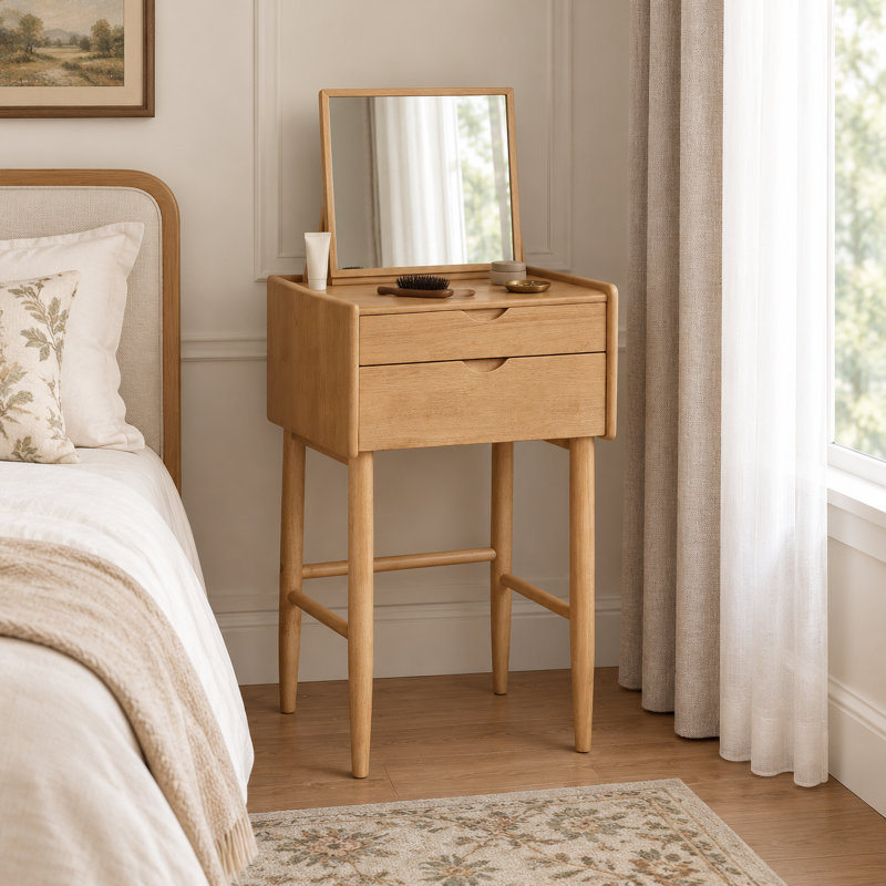 Meuble-lavabo en bois massif avec 2 tiroirs pour chambre MCM, L 23,62 po, Naturel