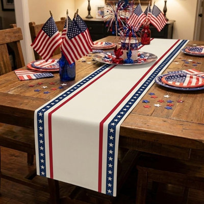 4th Of July Table Runner Stripes Stars Table Decoration For Home Memorial Day Independence Day Patriotic Indoor Kitchen Dining Decor 13x72 Inch