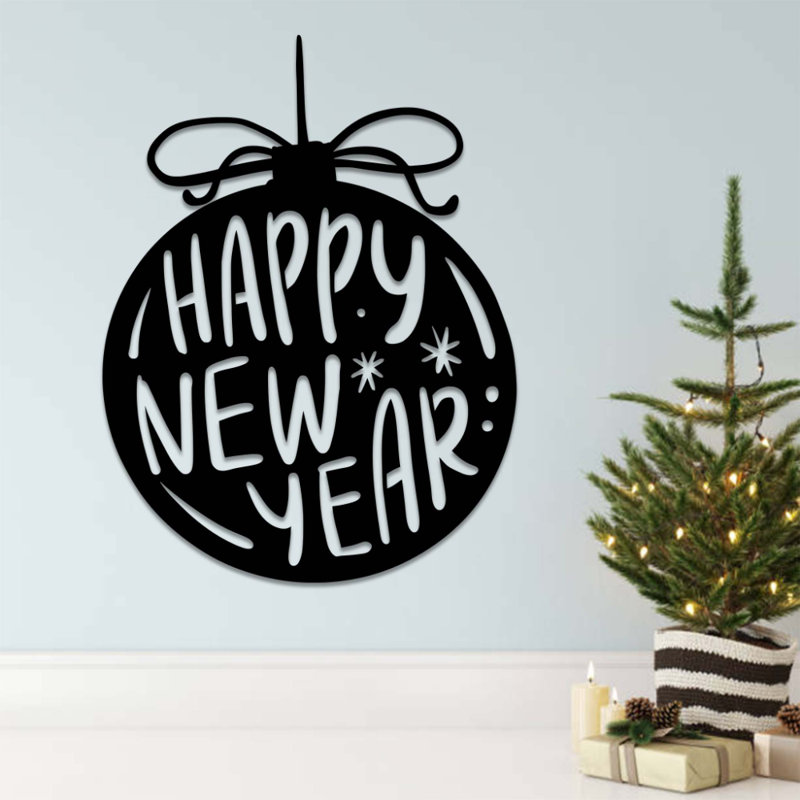 Décoration murale Happy New Year, H 16 po x l 12 po x P 0,12 po, Noir