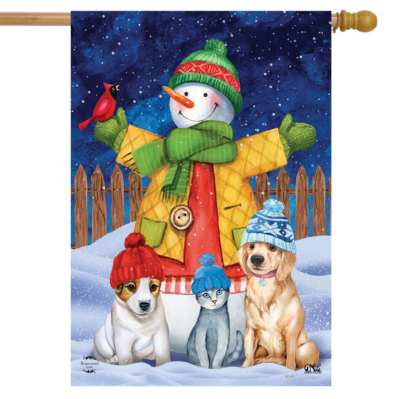 Drapeau bonhomme de neige et maison d'amis