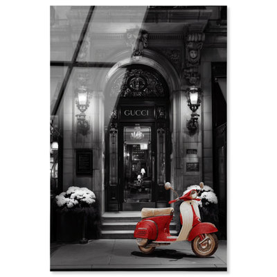 Décoration murale de voyage Scooter at the Store, impression acrylique, par Art Remedy, prête à être accrochée, 24 x 36