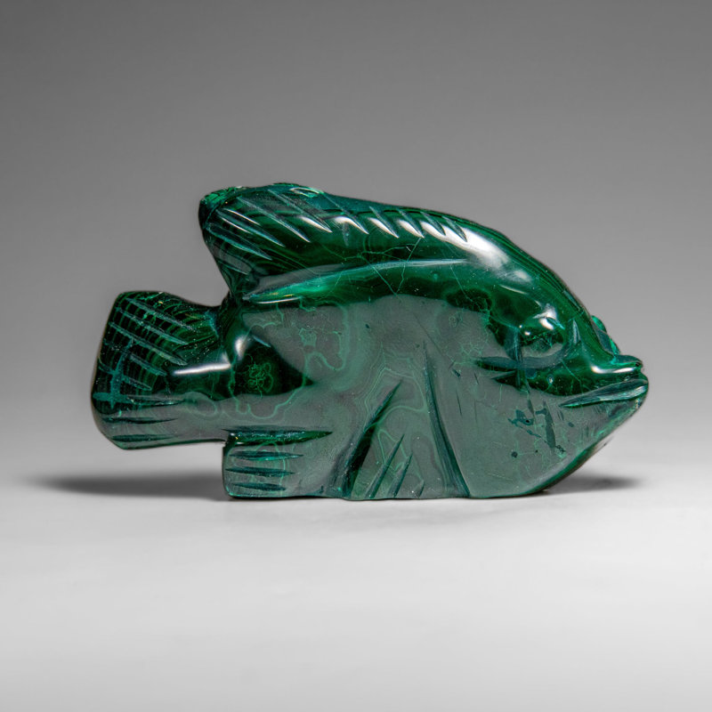 Genuine Polished Malachite Fish Carving (422.2 Grams)