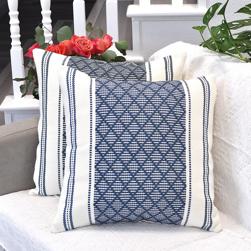 Housses pour coussins décoratifs à carreaux, H 20 po x l 20 po, Bleu
