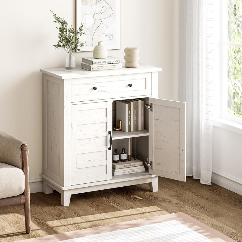 Armoire de rangement rustique 31,5 "avec portes à lattes | Organisateur ajustable à 3 niveaux pour la cuisine, la salle à manger et le bureau