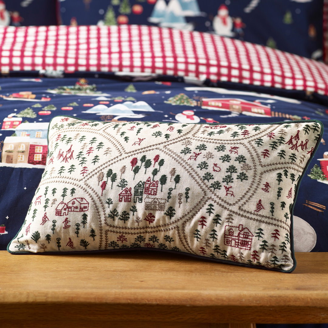 Christmas Ski Village Embroidered Cushion