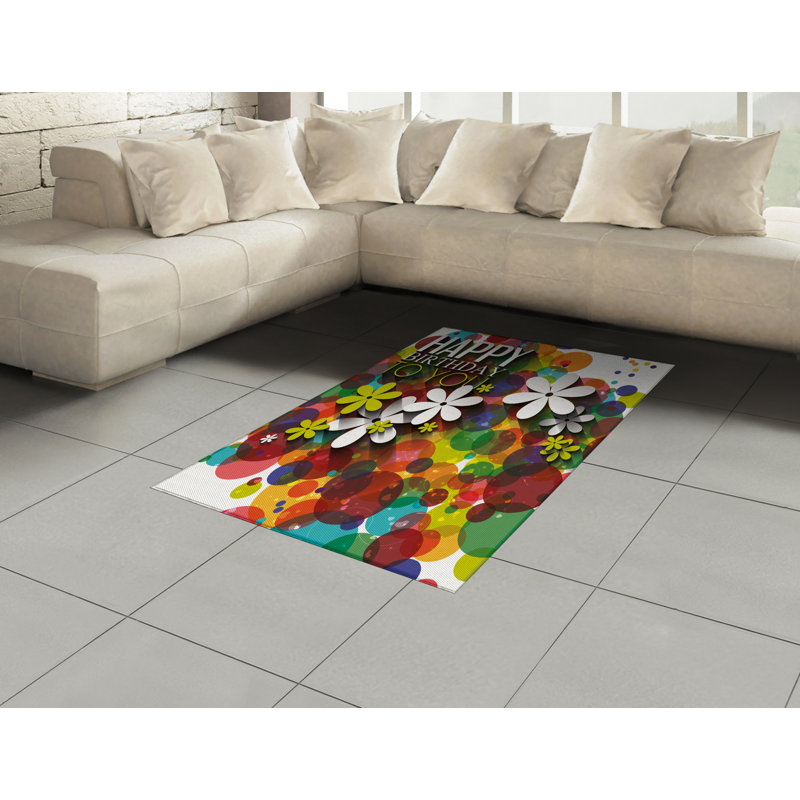 Tapis décoratif à longues fibres en fibre de polyester haute densité Flower, Rectangle 2 pi 7 po x 5 pi
