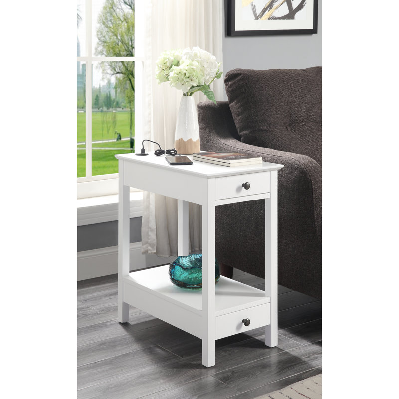 Table d'appoint à finition blanche avec hublot - 2 tiroirs et 1 espace ouvert pour le compartiment de rangement des objets personnels, inclus