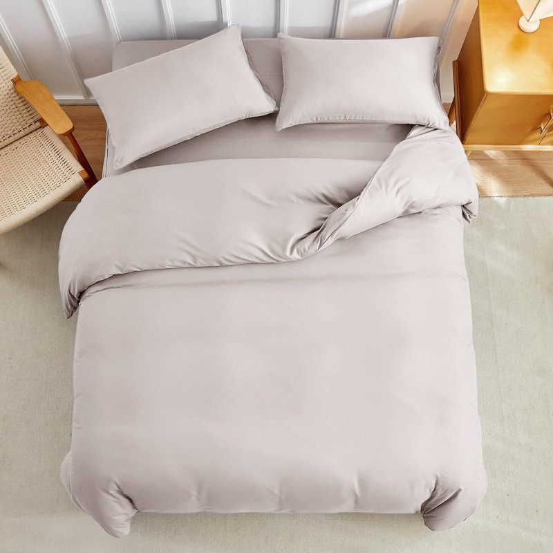 Super Soft Microfibre Reversible Plain Duvet Cover Set, Cream, Single Duvet Cover Set + 2 Pillowcases