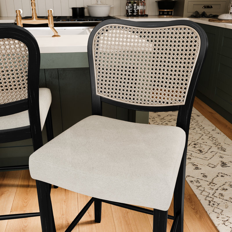 Maven Lane Vera Counter Stool with Fabric Upholstery, Black, White, Counter Stool 26.37" Seat Height