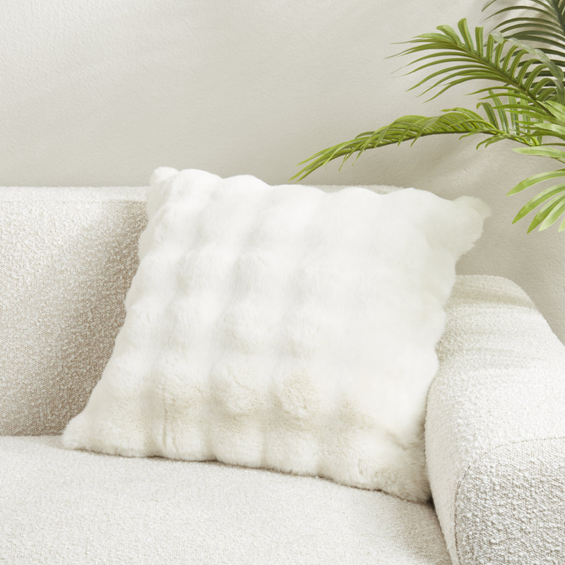 Cozy Bubble Faux Fur Pillow Cover, Ivory, Square 20", No Insert