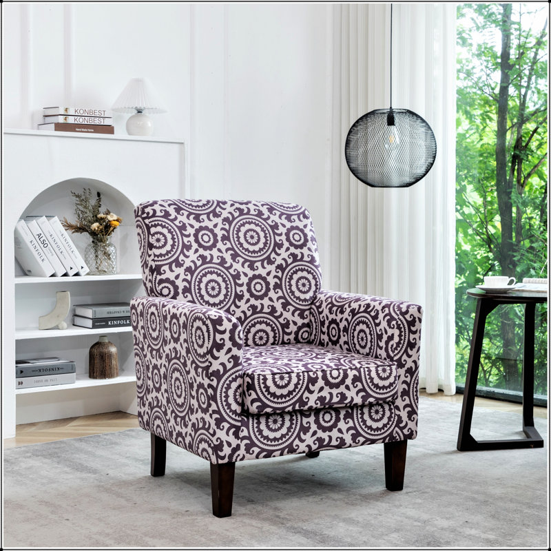 Fauteuil en mélange de polyester à motifs avec structure en bois de bouleau massif, pieds fuselés et rembourrage en mousse confortable pour le salon ou le bureau