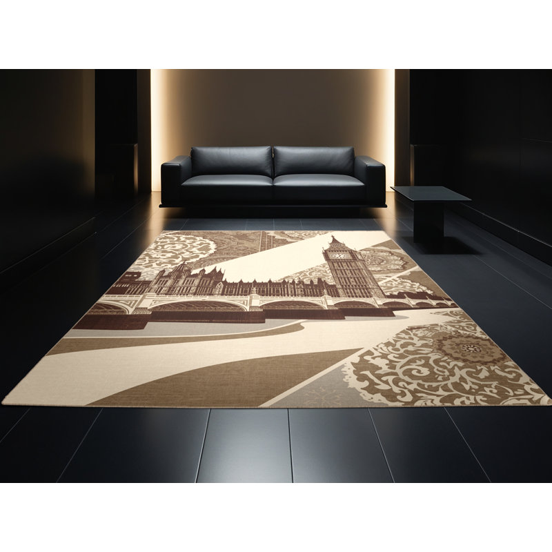 Tapis oriental classique lavable à la machine en beige Panameno, Rond 3 pi