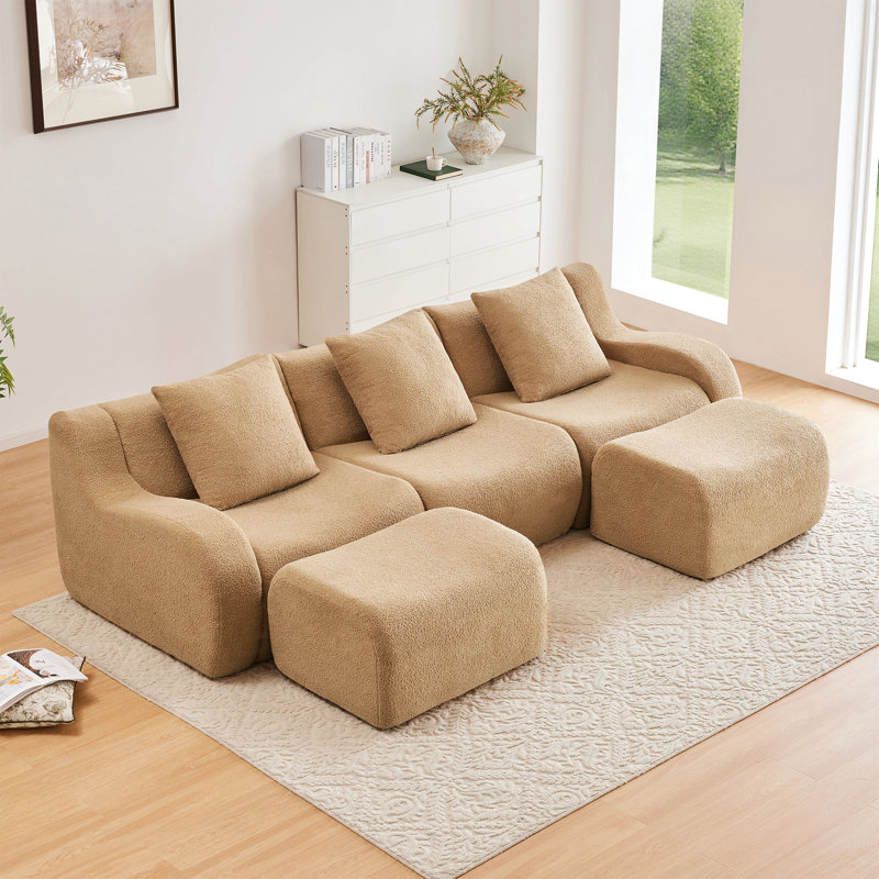 Canapé en forme de U en peluche doux sans os, méridienne d'assemblage, aucun accoudoir incurvé requis, Chameau