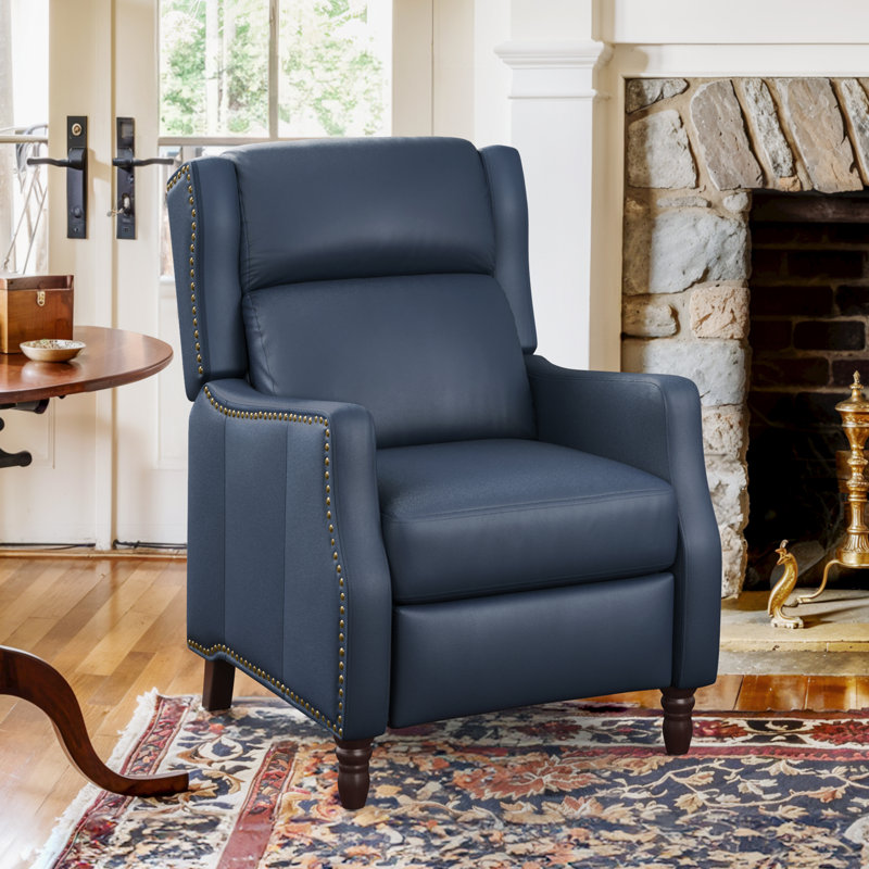 Doersten Lange Genuine Leather Recliner, Navy