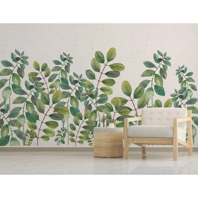 Papier peint amovible avec feuilles vertes et plantes de jardin, L 114 po x l 204 po