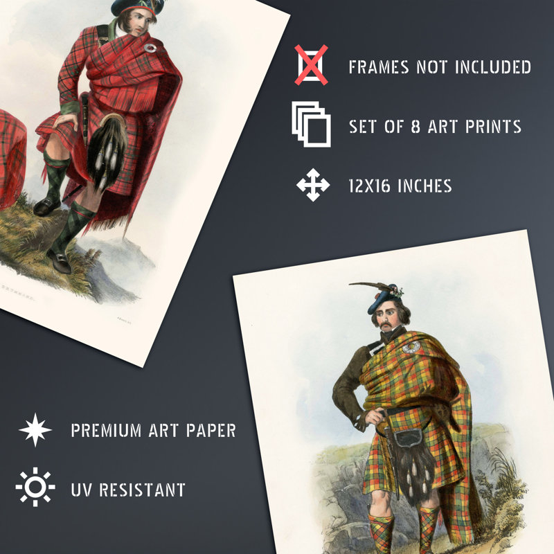 Scottish Clan Tartan Portraits 8-Piece Set Unframed Wall Art Prints Study Office Aesthetic Scotland