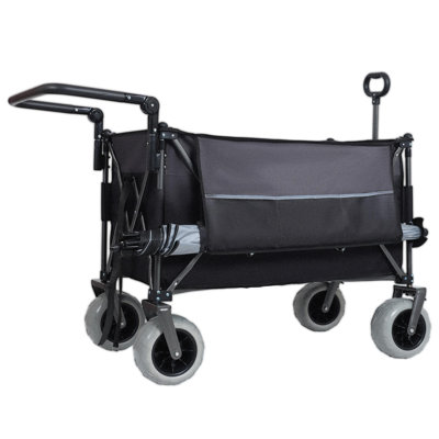 Multi-Functional Push-Pull Folding Wagon Cart with Rotating Handle & 9"x4" Beach Tires for Camping & Beach –300L XL Heavy-Duty, Large Capacity for Transport, Groceries, and Outdoor Use