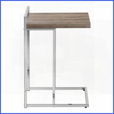 Table basse en forme de C peu encombrante - stratifié brun & amp; Chrome, table d'appoint de salon / chambre à coucher moderne