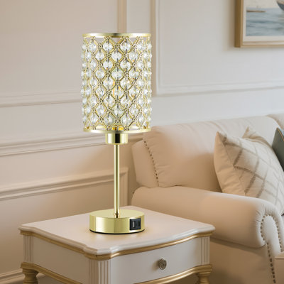 Crystal Table Lamp With Usb C+a Ports Dimmable Lamp, Bedside Lamp Small Touch Lamp For Girl Bedroom, Living Room (bulb Included)