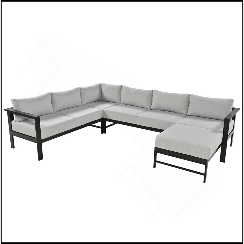 U-shaped multi-person outdoor sofa set, suitable for gardens, backyards, and balconies., Gray