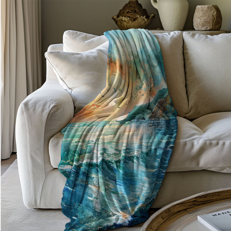 Vibrant Marine Motifs - 1 pièce Sherpa Premium, Lit simple