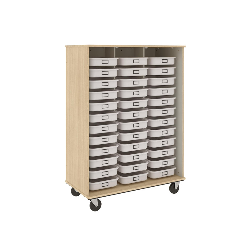 Mobile Manufactured Wood Tote Tray Cart, Battle Creek Oak