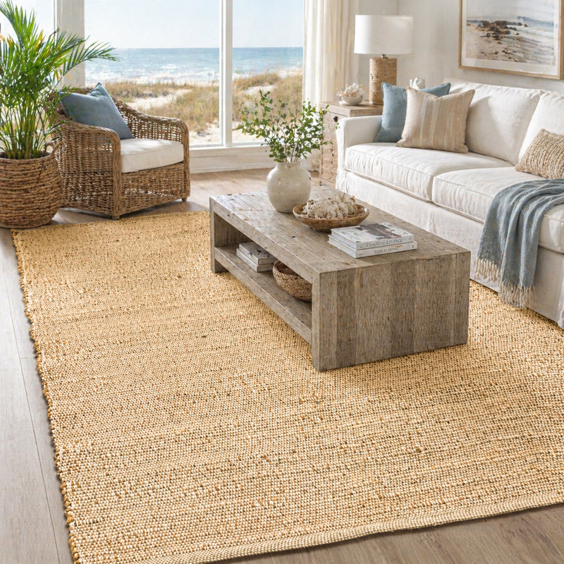 Tapis en jute Aleksei, Rectangle 6 pi x 9 pi, Beige