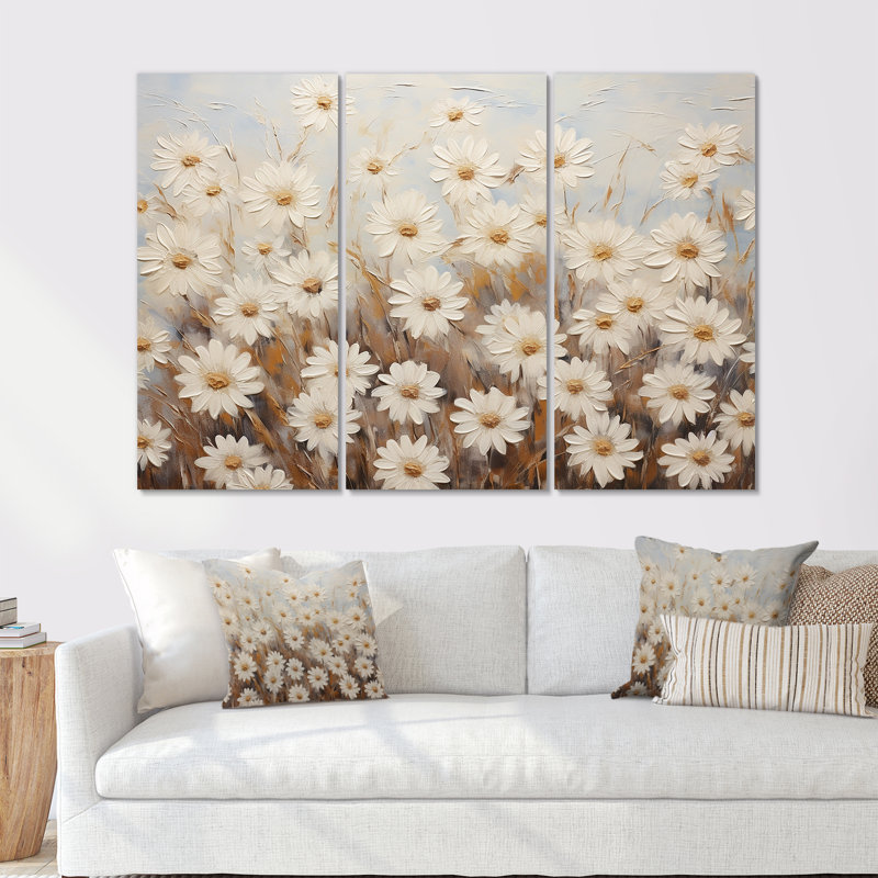 Ensemble de décorations murales blanches marguerites blanches Elegance VII, Toile tendue, H 32 po x l 48 po x P 1 po