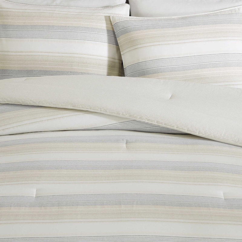 Tommy Bahama Canal Island Stripe Cotton Grey Comforter Set, King Comforter + 2 King Shams